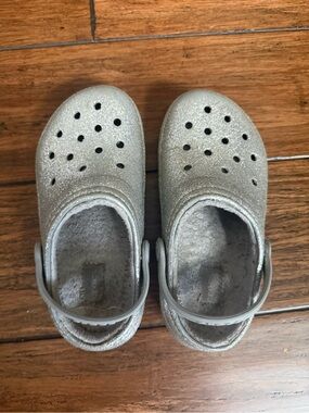 Crocs Classic Slip On Lined Clogs Gray Silver Size C12 | Comfy Summer Glitter